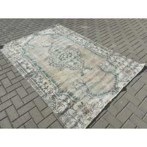 Alfombra Turca de 5.1x7.2 pies, Alfombra Vintage, Alfombra con Rayas Azules - Product Image 2