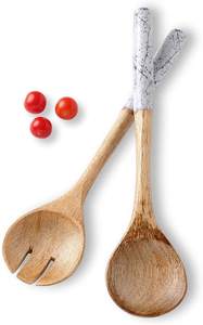 Ensemble de service à salade en bois d'acacia manche imprimé en marbre Écologique Passe au lave-vaisselle Cuillère en bois Fourchette Ustensiles pour la cuisine Salle à manger - Product Image 4