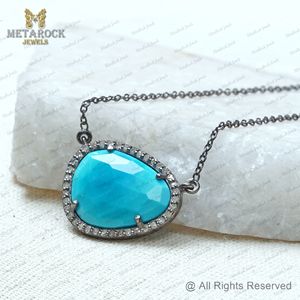 สร้อยคอเงิน925ที่เป็นของแข็งสร้อยคอทำด้วยมือเครื่องประดับเพชรสร้อยคอสีเขียวขุ่น - Product Image 5