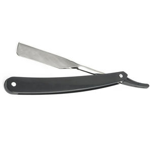 Navaja de Afeitar Recta de Acero Inoxidable Plateada y Negra con Logotipo Personalizado y Empaque de Cuero - Product Image 4