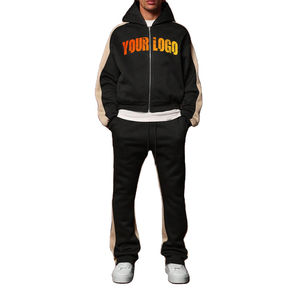 Customized Solid Heavyweight <b>Oversized</b> Men's Sweat Suit Zip-Up Hoodie Flared Pants Tracksuit 100% Cotton Casual Wear <b>Sweatpants</b> - Product Image 1