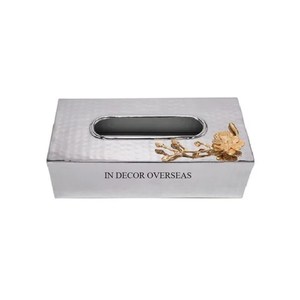 Porte-serviettes et boîte à mouchoirs en métal de meilleure qualité poli brillant argenté avec des fleurs de lys Cala dorées et blanches d'Inde - Product Image 4