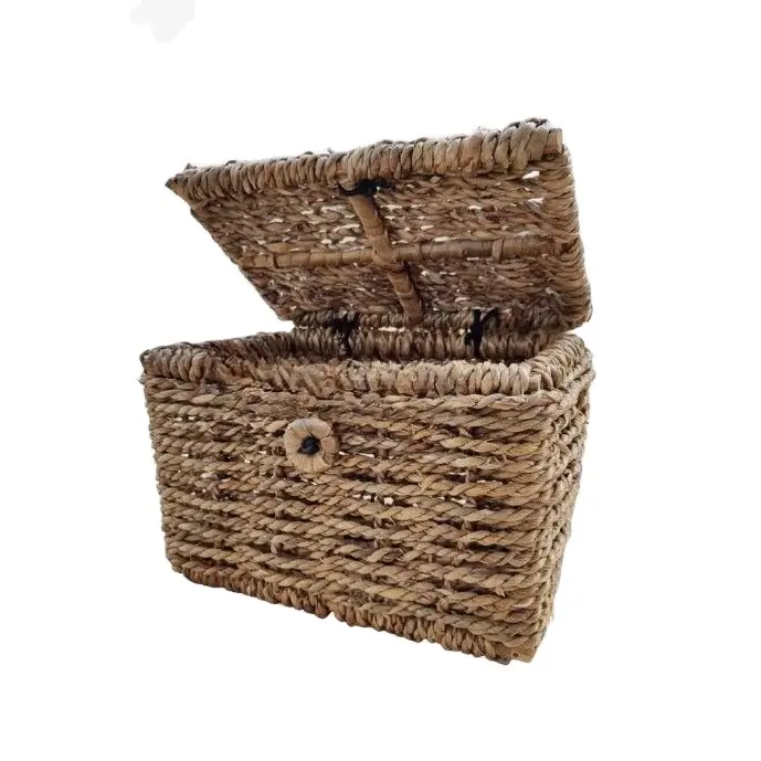 Panier de pique-nique enfants jouets panier de rangement avec couvercle paniers de rangement en jonc de mer naturel pour organiser des conteneurs de fruits faits à la main