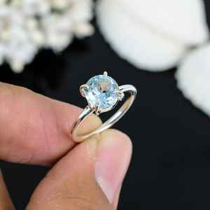 Handmade 925 Sterling Silver Eternity Vermeil <b>Ring</b> Unique Classic Design with Natural Aquamarine Gemstone Bezel Setting Inlay - Product Image 3