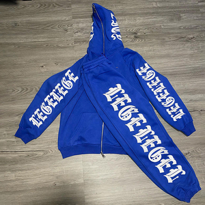 Heavyweight Streetwear Distressed <b>Zip</b> <b>up</b> <b>Hoodie</b> and Sweatpants 2 Pieces Set for Men Custom Acid Washed Vintage Tracksuits Sets - Product Image 1
