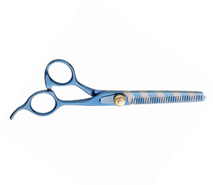 Ciseaux amincissants de coiffeur en acier allemand de couleur bleu clair avec repose-doigt fixe Ciseaux amincissants de coiffeur à bord tranchant - Product Image 6