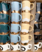 Stok Pabrik Siap Kirim Mug Kopi Gaya Klasik Modern Campuran, Jual Grosir Mug Keramik Porselen Berbagai Pola Warna