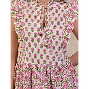 White Breathable Cotton Fabric <b>Top</b> Butta Jaal Printed Casual Tank Halter Collar <b>Cross</b> One Fits All XS Included for Daily - Product Image 2