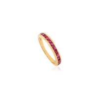 Cincin Emas Kuning 14K Asli Model Half Eternity dengan Batu Ruby Potongan Kotak Alami, Desain Klasik Elegan, Harga Terbaik, Hadiah Mewah untuk Wanita