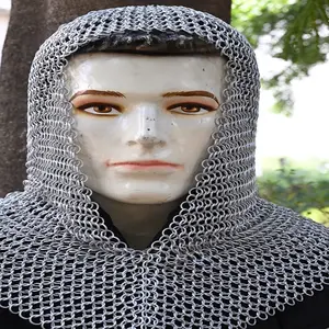 Chainmail Armor Coif - Chainmail Butted Steel Armour Metallic One Size Rustic Vintage Home Decor Gifts