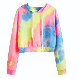 Sweat-shirt à capuche court pour femme, imprimé sur le devant, épaules tombantes, respirant, écologique, 100% coton molletonné, streetwear, col rond uni - Product Image 1