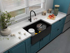 <span class=keywords><strong>Fregadero</strong></span> de cocina de cerámica de <span class=keywords><strong>30</strong></span> pulgadas, negro, de arcilla refractaria, estilo granja, con delantal frontal y un solo tazón, proveedor OEM - Product Image 2