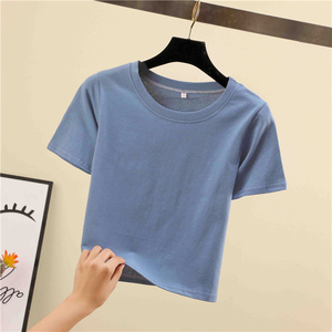 T-shirt femme coupe ajustée en coton/bambou bouffée d'été à la mode doux luxe Gym uni tissé Logo décontracté séchage rapide respirant - Product Image 6