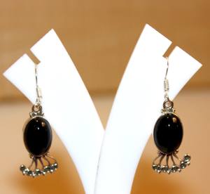 Boucles d'oreilles ethniques en argent sterling 925 bijoux à la mode fabriqués à la main au Népal avec des pierres d'obsidienne en cristal de guérison idée cadeau - Product Image 5
