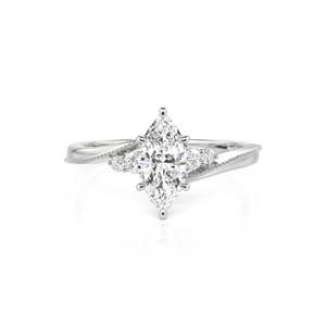 Anillo de Compromiso Jeulia Personalizado con Moissanita Corte Marquesa y Piedra Natalicia en Platino - Product Image 1