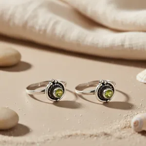 Sterling <b>Silver</b> <b>Toe</b> <b>Rings</b> with Natural Peridot Stone Bohemian Geometric Design Women's Jewelry Daily Wear - Product Image 3