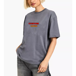 Wholesale 100% Cotton Oversized <b>T</b>-<b>Shirt</b> for <b>Women</b> 350gsm O-Neck Drop-Shoulder Solid Colour for Summer Beautiful Appliques - Product Image 1