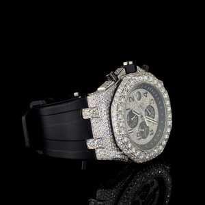 VVS Moissanite นาฬิกาโครโนกราฟเพชรครึ่งเย็นคุณภาพสูงสายรัดยางสีดำกลไกอะนาล็อกฮิปฮอปทันสมัย - Product Image 3