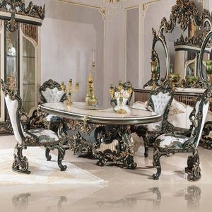 Ensemble de table à manger de luxe Emma de l'hôtel Monarchia, en teck massif, noir et or, sculpté à la main, meubles de palais royal - Product Image 6
