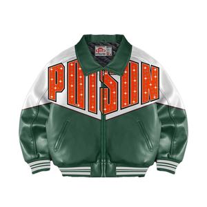 Chaqueta de cuero PU de alta calidad para hombre, chaqueta Bomber bordada, costura de Color, estilo suelto Formal para primavera, cremallera frontal - Product Image 3