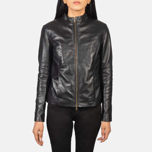 Veste en cuir PU et peau de mouton brodée sur mesure pour femmes, coupe slim, avec col en fourrure - Product Image 4