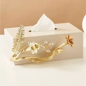 Caja de pañuelos de Metal de Mesa para el hogar de diseño antiguo con organizador de pañuelos con acento Floral dorado para accesorios de baño de Hotel a bajo precio - Product Image 2