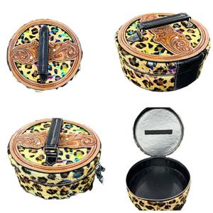 Bolso de tocador de cuero genuino estilo vaquera occidental, cosmético bohemio duradero, cremallera tallada a mano, portátil, ecológico, de moda - Product Image 1