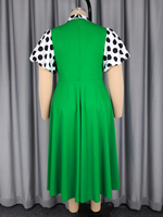 ADR060178 Robe décontractée pour femme, style patchwork, color block, à pois, ligne A, verte, pour l'été, usage quotidien