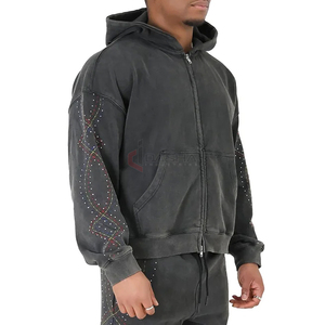 Sweat à capuche surdimensionné unisexe de haute qualité délavé à l'acide 100% coton polaire avec logo personnalisé pour hommes - Product Image 2