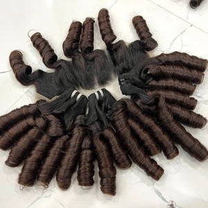 Venta al por mayor Super doble dibujado Choco marrón Funmi Bouncy rizos cutícula alineada crudo vietnamita extensiones de cabello humano tejido - Product Image 3