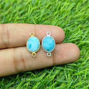 Argent Sterling 925 8x10mm Cabochon de Larimar Naturel Lunette Carrée Réglage Or Fin Vermeil Charme Lien Connecteurs Faire Collier - Product Image 4