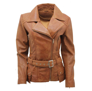 Chaqueta de motocicleta de piel de oveja genuina para mujer, cintura ceñida con cierre de cremallera transpirable, rellena de algodón para la temporada de invierno - Product Image 1