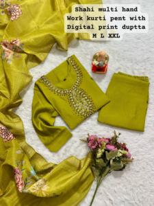 Aspecto elegante Colección Premium Color increíble Muselina y viscosa de la mejor calidad con pantalones Kurti y Dupatta hechos a mano - Product Image 6