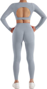 Ensemble de yoga classique fait de leggings taille haute sans couture en tissu extensible respirant ceinture côtelée et haut de soutien-gorge d'entraînement court - Product Image 6