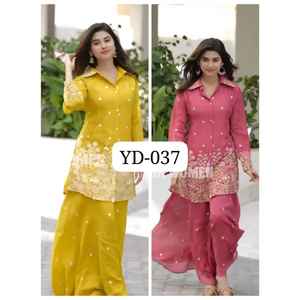 Hoy estamos lanzando exclusivamente moderno festivo y fiesta desgaste pesado Chinon seda con bordado pesado Reversible - Product Image 1