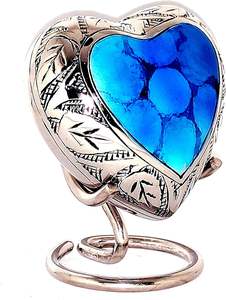 Urne souvenir en forme de coeur classique pour cendres humaines avec boîte et support-Belle couleur bleue 7 cms de haut - Product Image 4