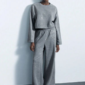 Ensemble de survêtement décontracté pour homme, hiver, à capuche, 2 pièces, vêtements de détente, ensembles de strass, sweat-shirt, jogging, polaire, séchage rapide, grande taille - Product Image 1