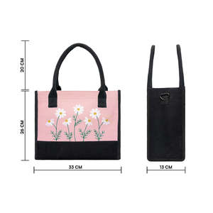For Pink Floral Embroidered Tote Handbag Large Fashionable Ladies Tote Bags For Daily Office Use Lunch <b>Box</b> Storage Handbag Tote - Product Image 2