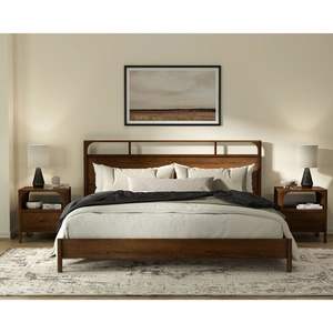 Minimalist Platform Bed with Wood <b>Headboard</b> - Product Image 2
