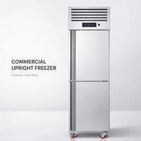 Réfrigérateur vertical commercial 500L à deux portes, en acier inoxydable, avec refroidissement par ventilateur et compresseur Embraco