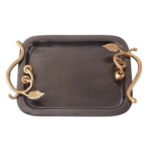 Plateau de service alimentaire en aluminium de qualité supérieure avec poignée dorée en forme de pomegranate, vente en gros pour les hôtels - Product Image 1