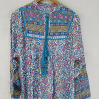 Robe longue en coton indien pour femmes impression bloc à la main bouton décor décontracté caftan taille libre grande taille vêtements d'été confortables