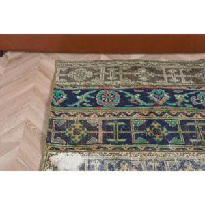 Alfombra Turca Vintage Pequeña de 2.8x3.1 pies (85x94 cm), Alfombra Azul con Diseño Floral - Product Image 4