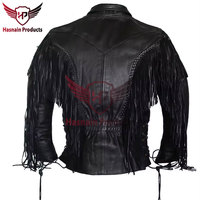 Veste en cuir à franges de qualité supérieure pour hommes et femmes-Vêtements d'extérieur en cuir noir de style Cowboy abordable Western American Wear