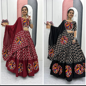 Navratri กาธิพิเศษทำงานร่วมกับกระจกลูกไม้ผ้าฝ้ายแท้ lehenga choli สำหรับงานแต่งงานแฟชั่นชาติพันธุ์และฟังก์ชั่นงานรื่นเริง - Product Image 6