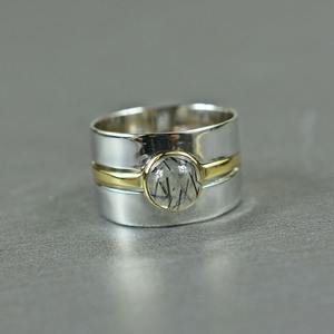 Joyería para Mujer, Anillo de Plata Estilo Boho, Plata de Ley 925 con Piedra Preciosa de Rutilo Negro, Anillo Hecho a Mano de Moda, Regalo para el Amor - Product Image 4