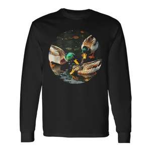 T-shirt à manches longues avec motif canards dans le parc, idéal pour les amateurs d'observation des canards, gilet de pêche - Product Image 1