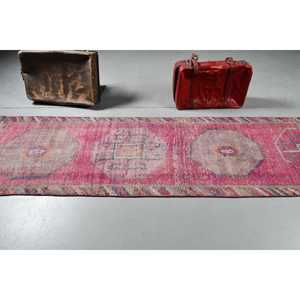 Vintage Turkish Rug, 2.7x10.2 ft <b>Runner</b> Rug, <b>Red</b> Herki Plants & trees Rug - Product Image 3