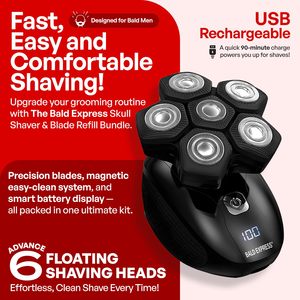 Tondeuse à barbe électrique rechargeable par USB pour hommes, 3 en 1, rotative, avec lame de remplacement lavable et étanche IPX7 pour hommes chauves - Product Image 3