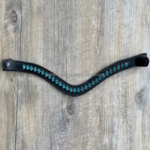 Banda para cejas de caballo de cuero negro teñido con tambor genuino con acabado de lujo con cristales morados grandes Banda para cejas Mega Bling y cierre a presión - Product Image 5